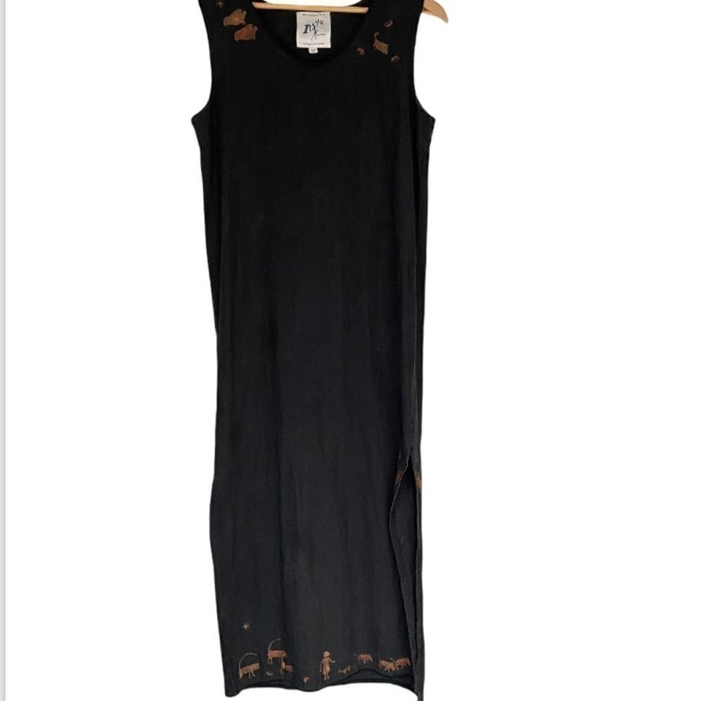 Itzyu Linen Maxi Dress Black with Print